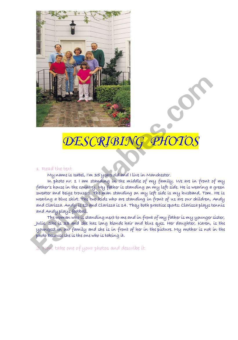 Describing photos worksheet