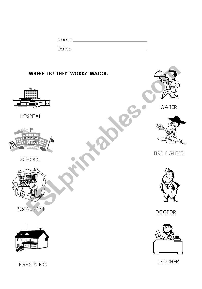 Places and Jobs worksheet