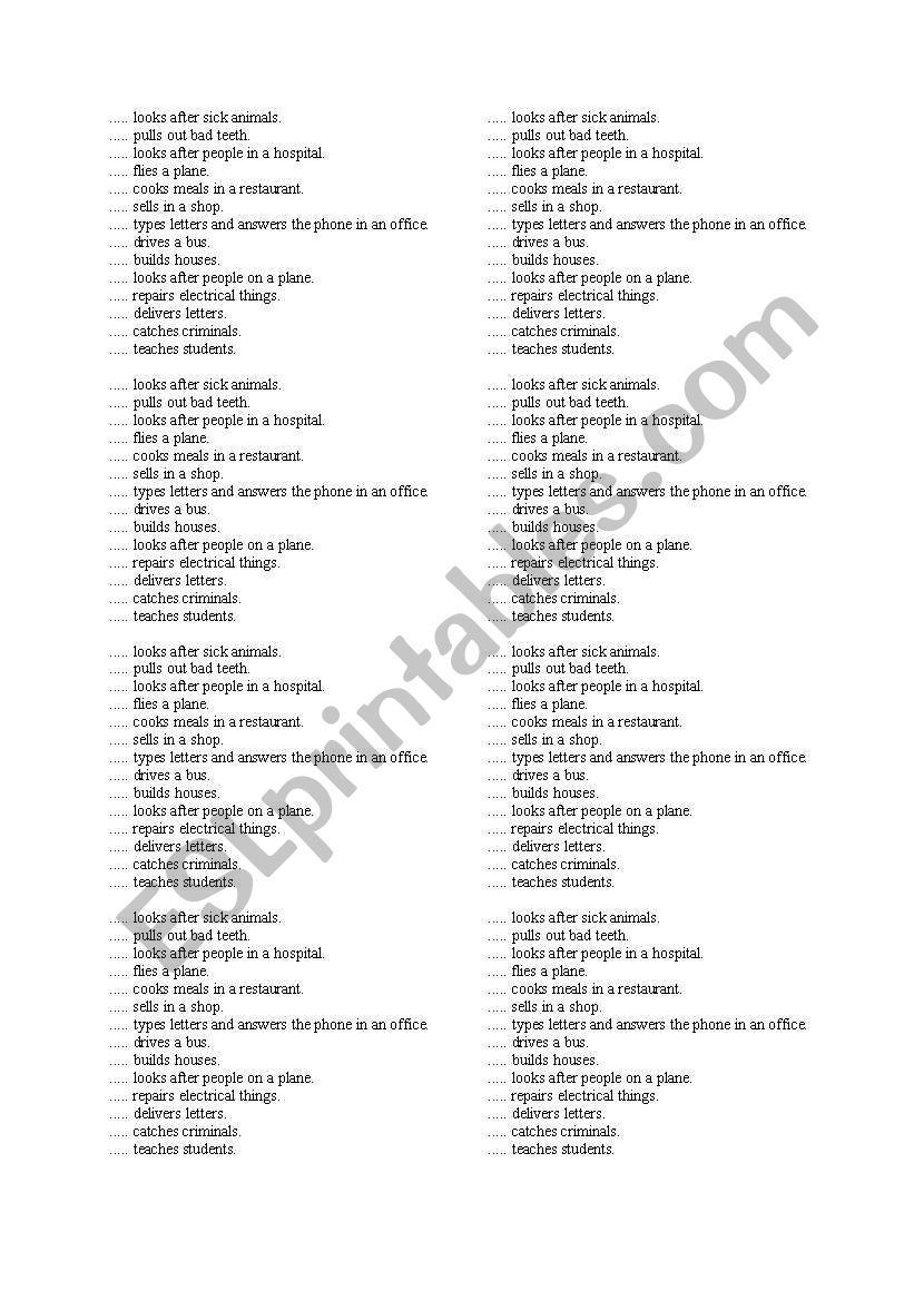 jobs and professions test worksheet