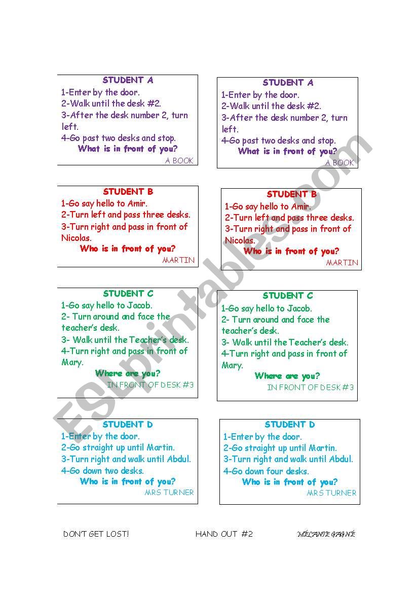 Direction: Dont get lost worksheet