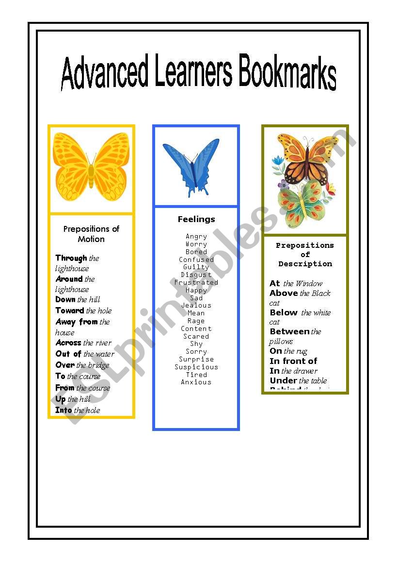 Advances Learners Bookmarks - 2 Editable pages - 1 page