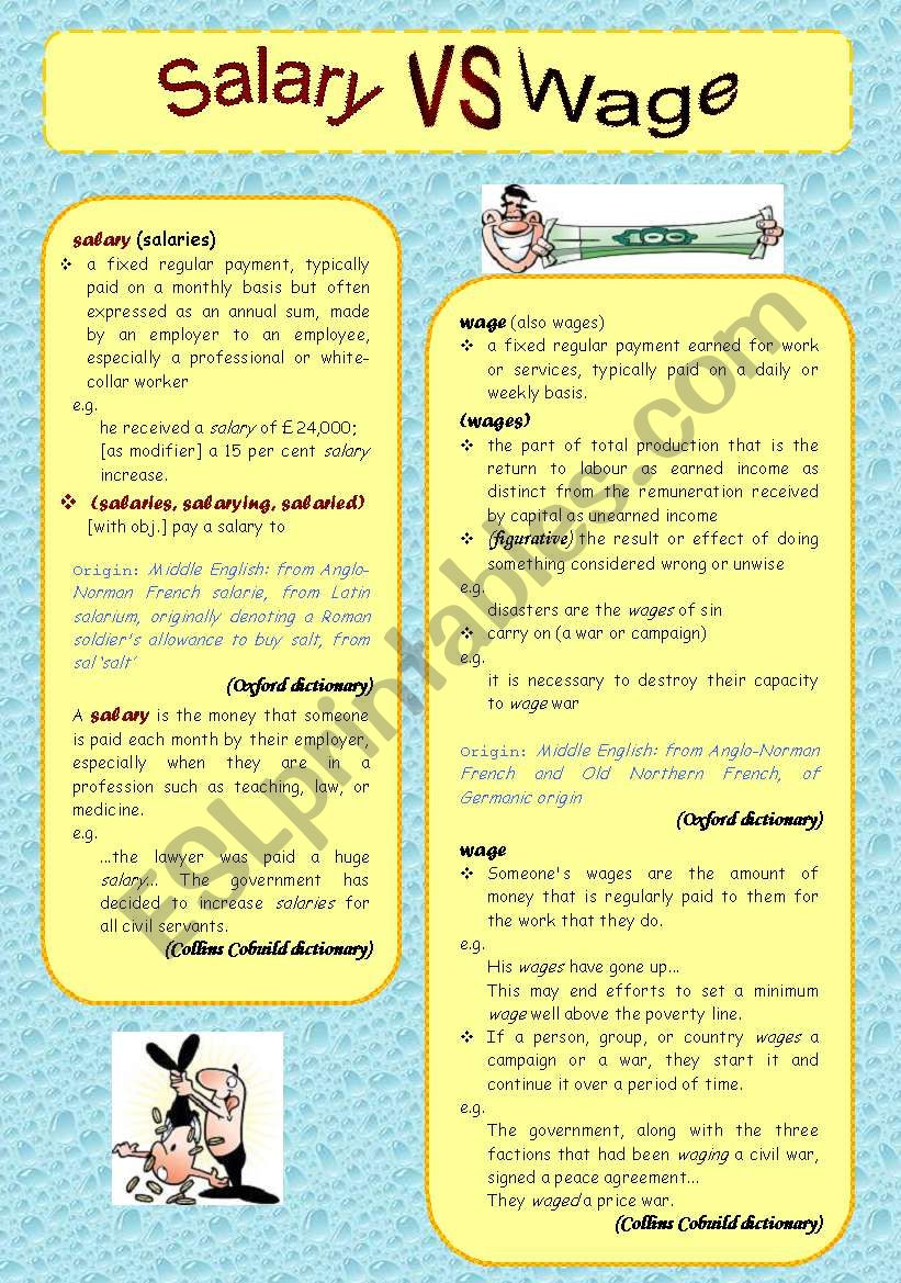 Salary vs Wage - explanations from dictionaries + phrases