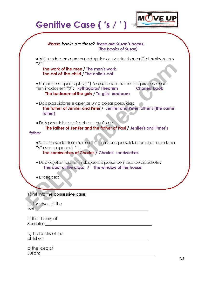 Genitive Case ( 2 sheets ) worksheet