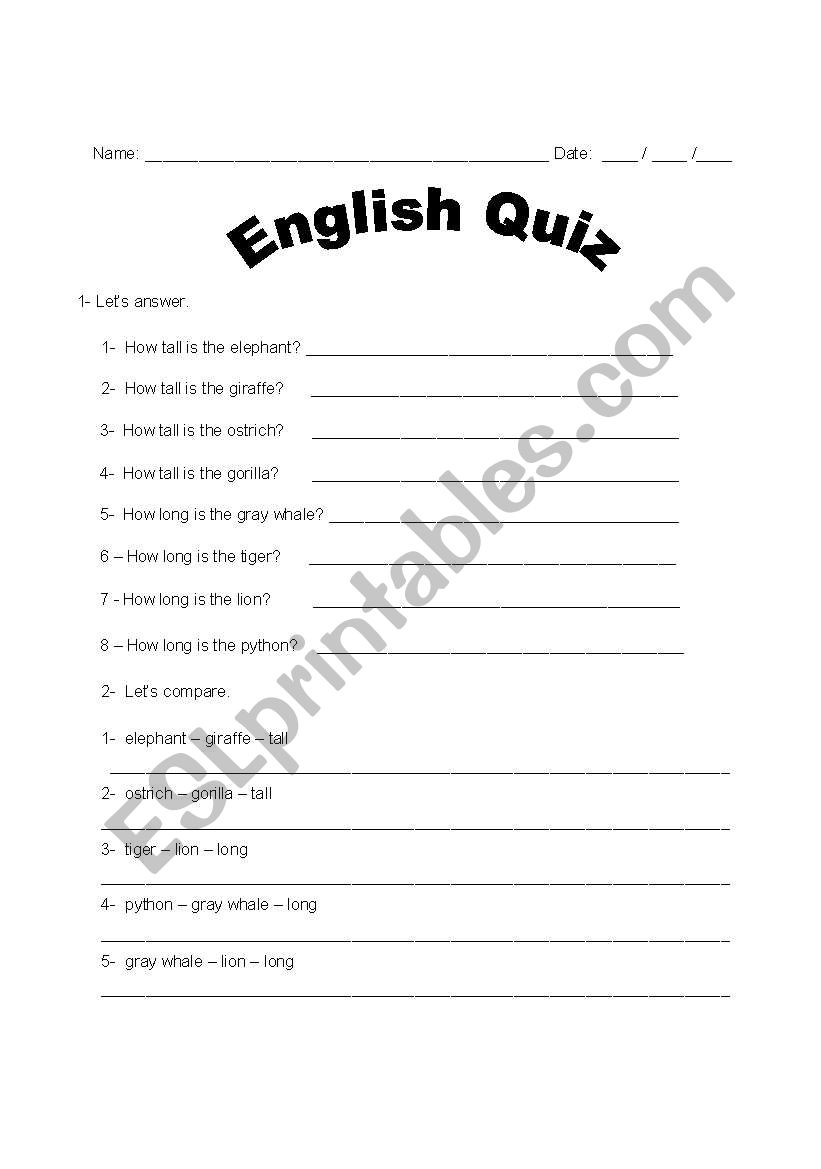English Quiz worksheet