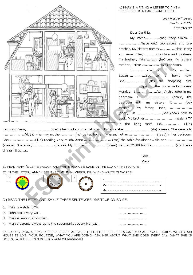 house  worksheet