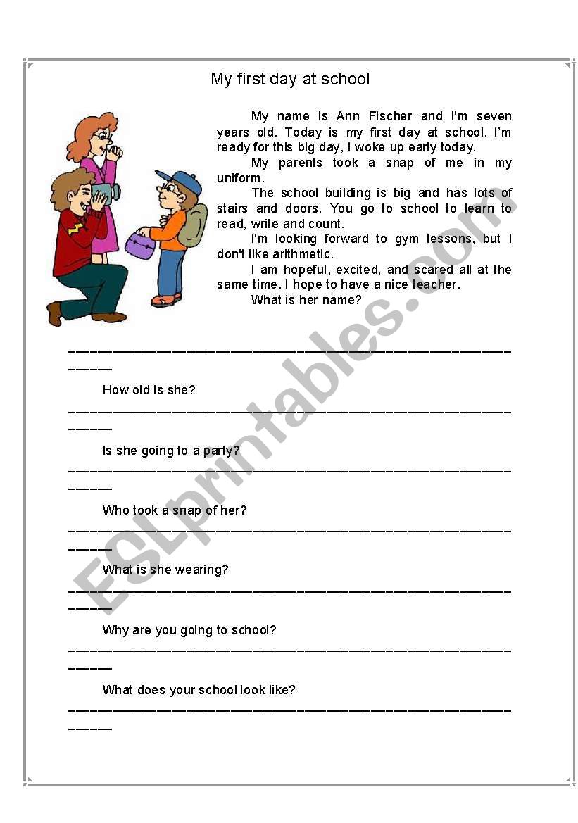 My first day at school worksheet