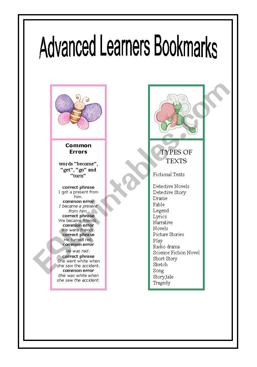 Advanced Learners Bookmarks - 2 and final page
