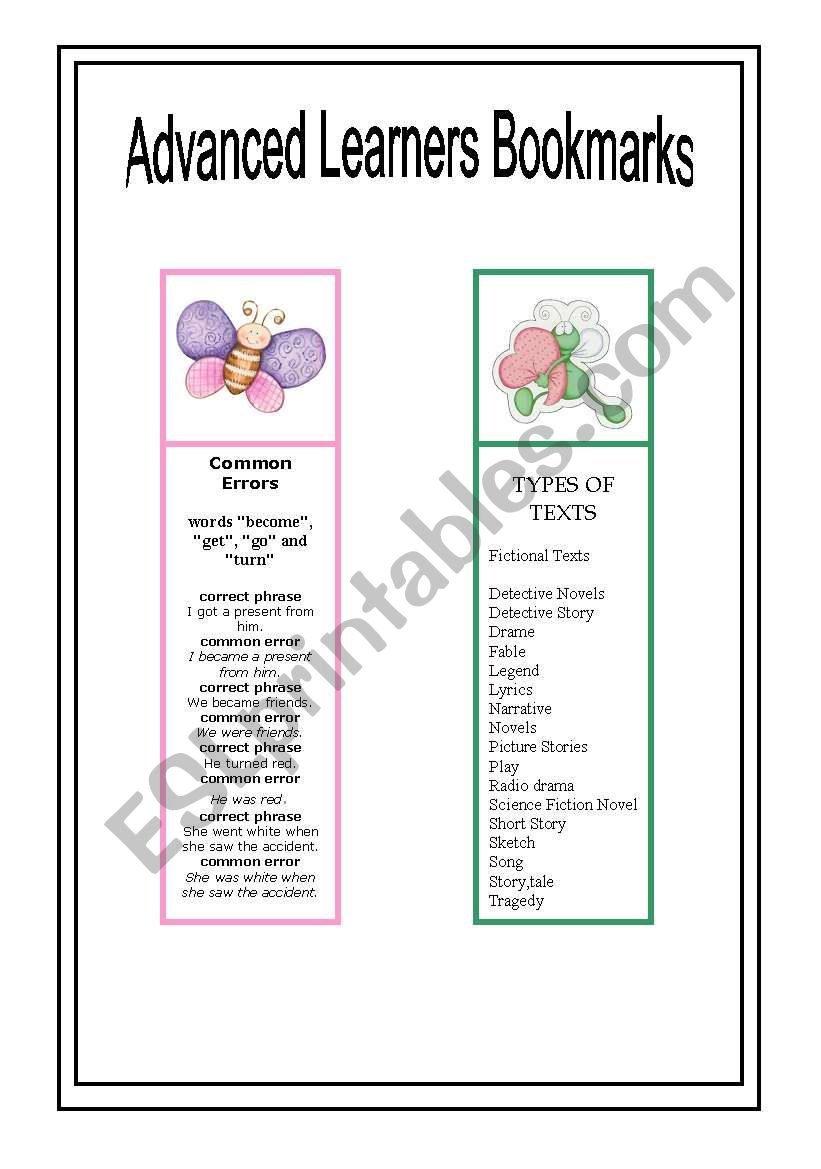 Advanced Learners Bookmarks - 2Âº and final page