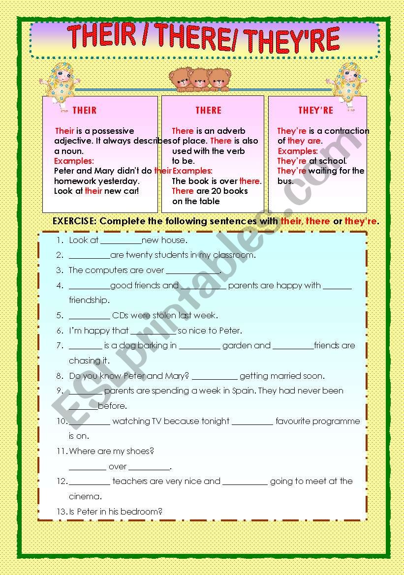 THEIR; THERE and THEY´RE worksheet