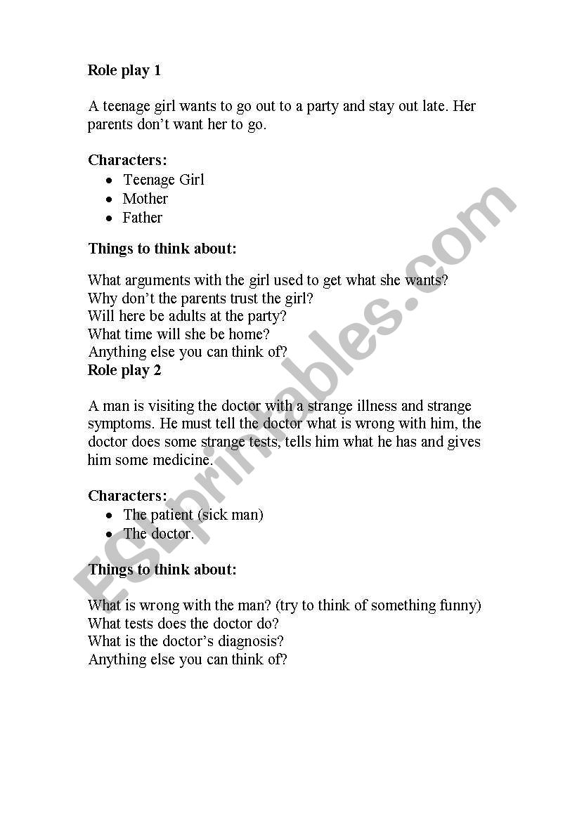 Role Play situations worksheet