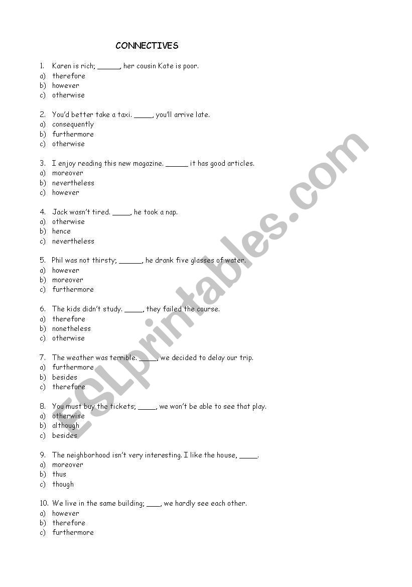 Connectives worksheet