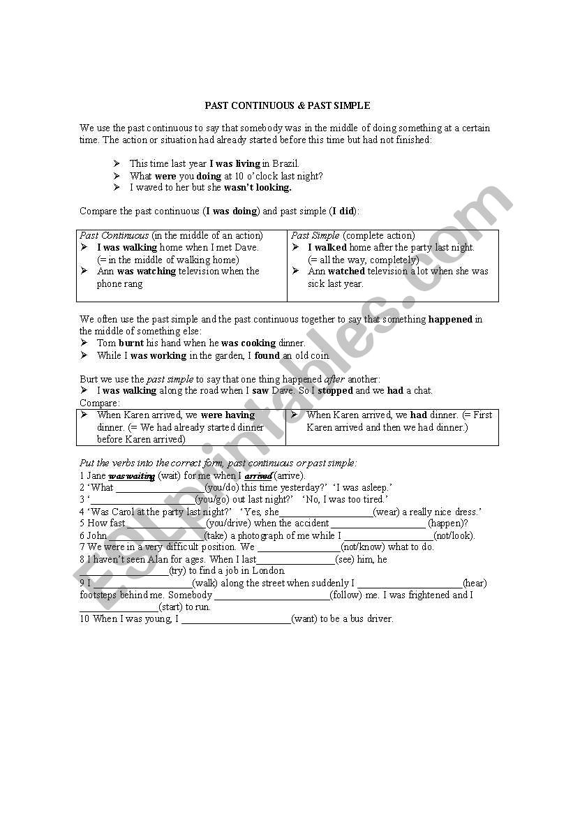 past continuous worksheet