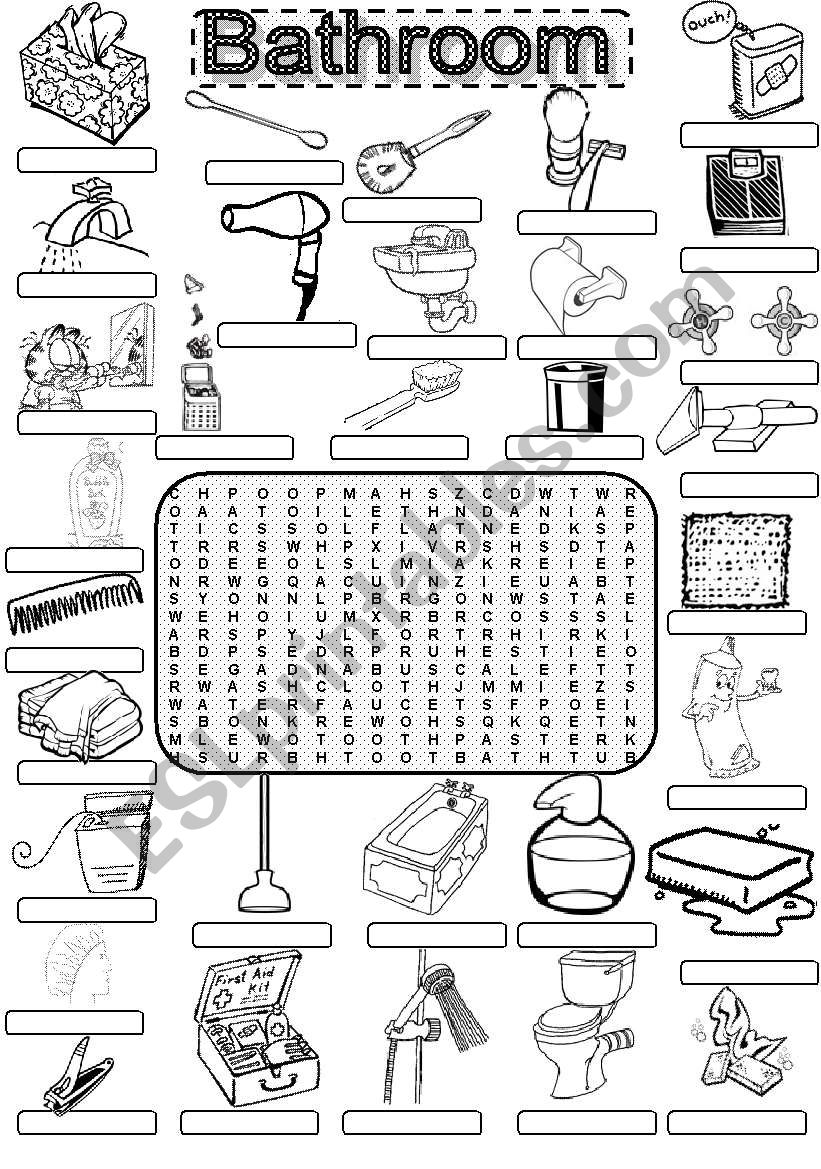 Wordsearch BATHROOM worksheet