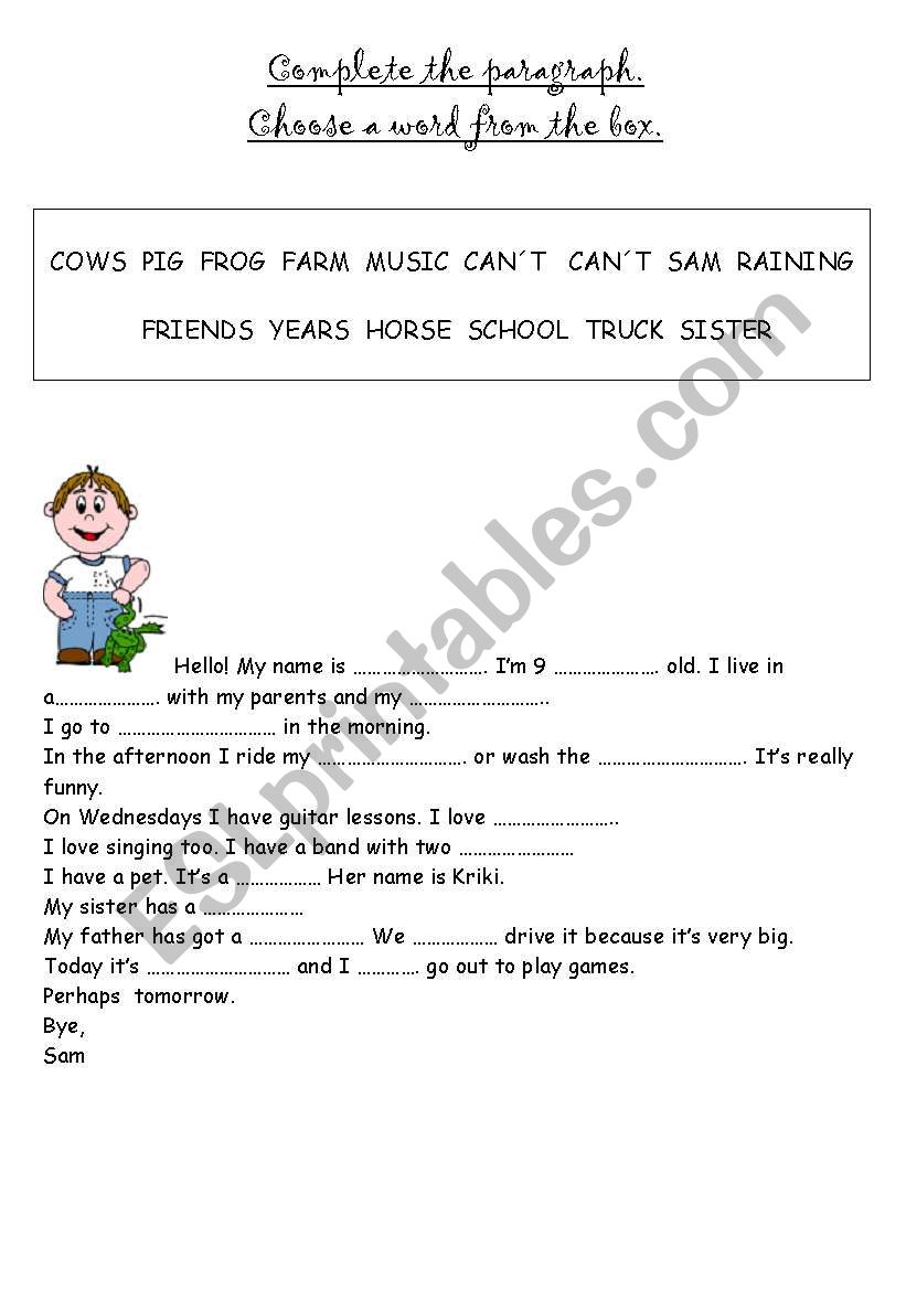 Complete the Paragraph worksheet