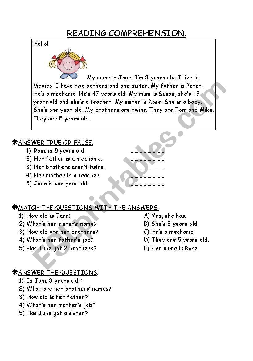 Reading Comprehension worksheet