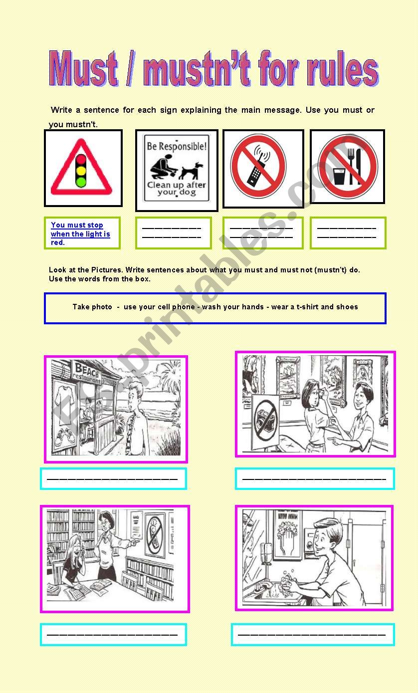 Must /mustnt for rules worksheet