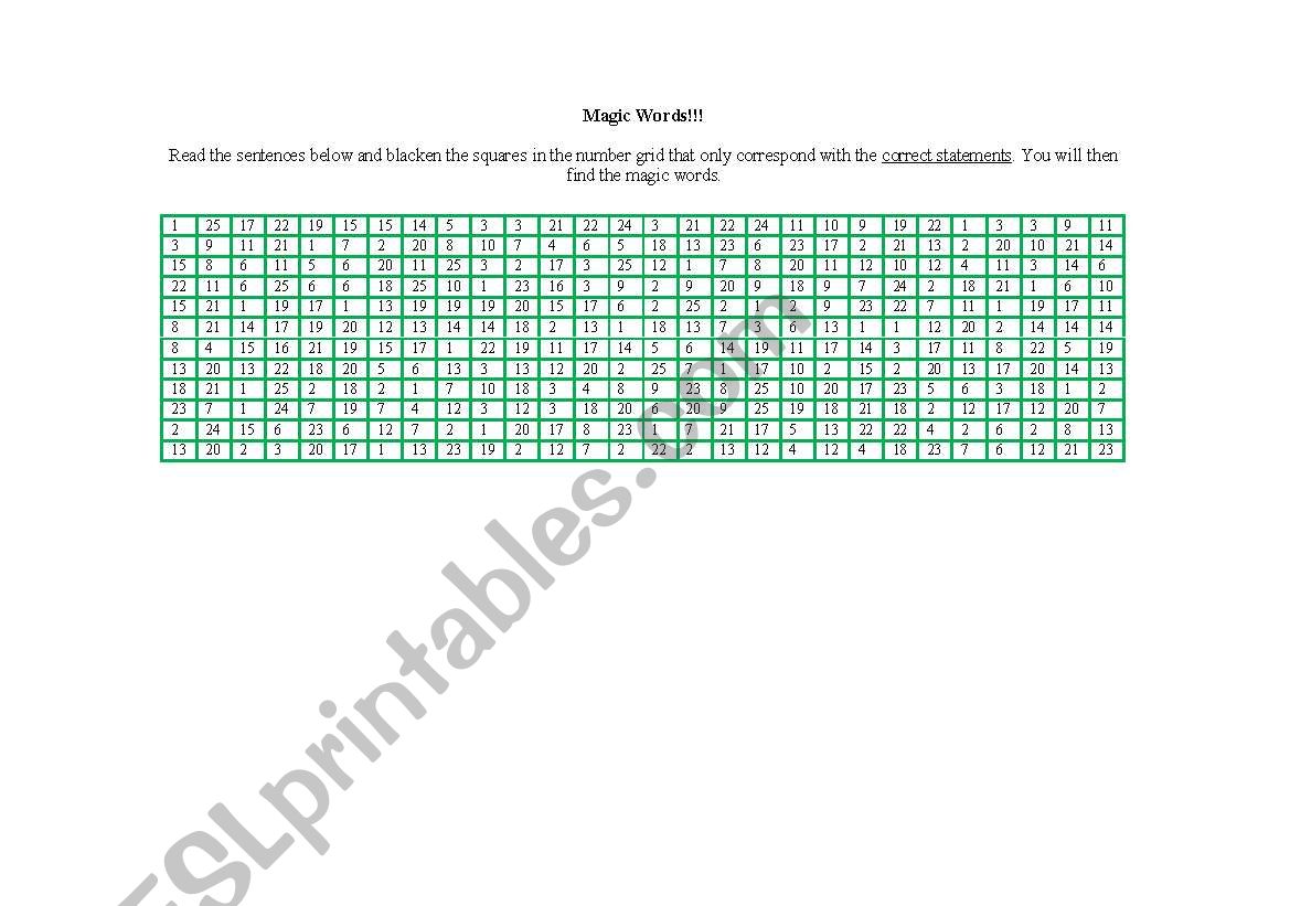 Magic Word with answer key worksheet