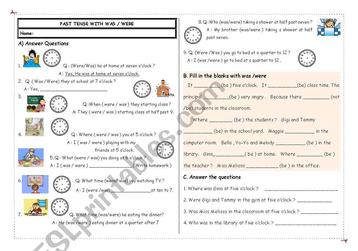 Past Tense With Was-Were worksheet