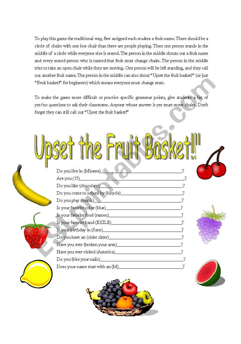 Upset the Fruit Basket worksheet