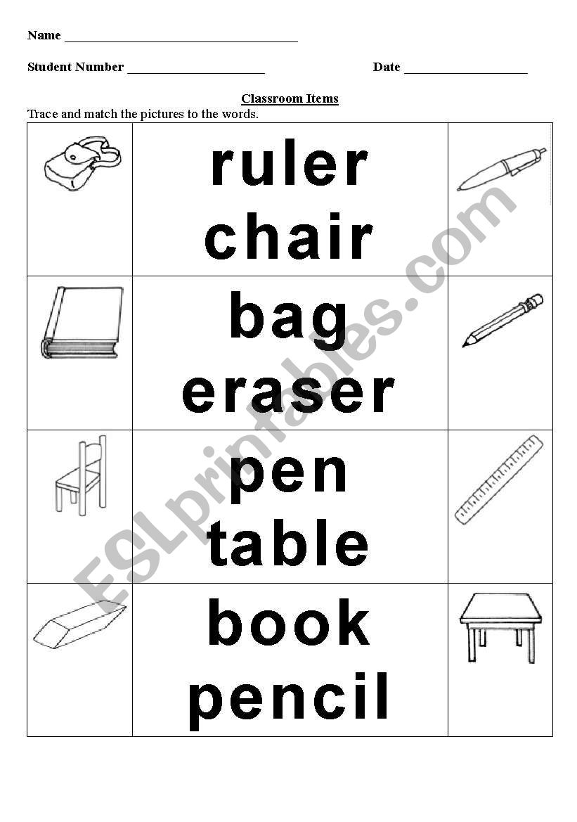 Classroom Objects worksheet