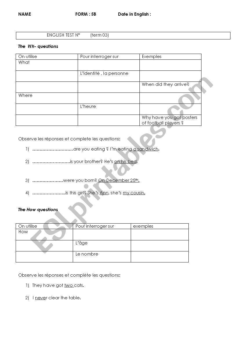 mots interrogatifs worksheet