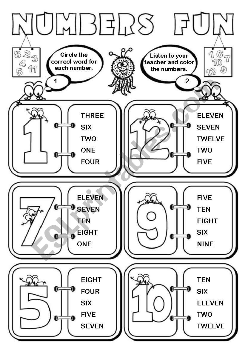 Numbers Fun (1-12) - 2 pages worksheet