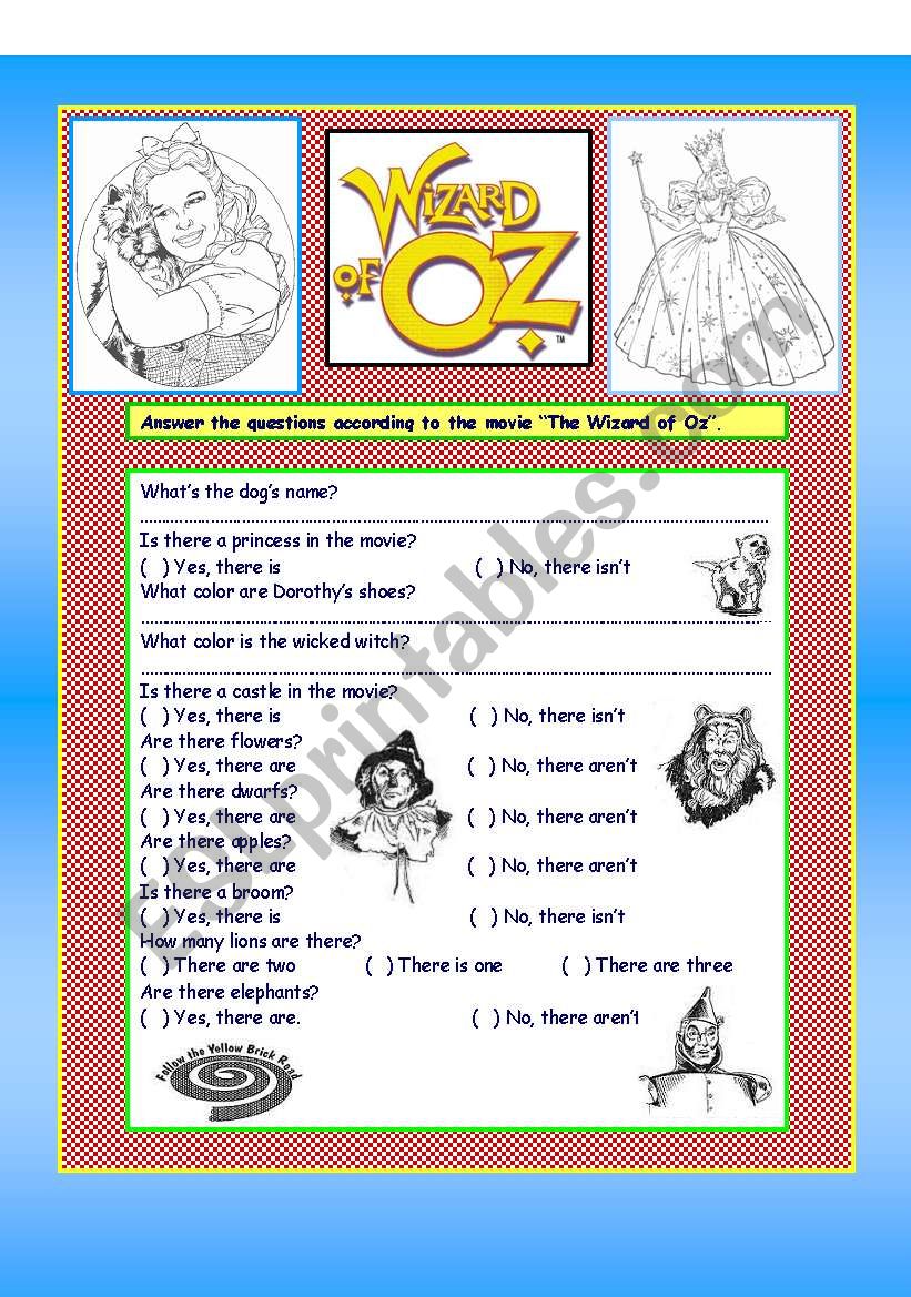 Wizard of Oz activity worksheet