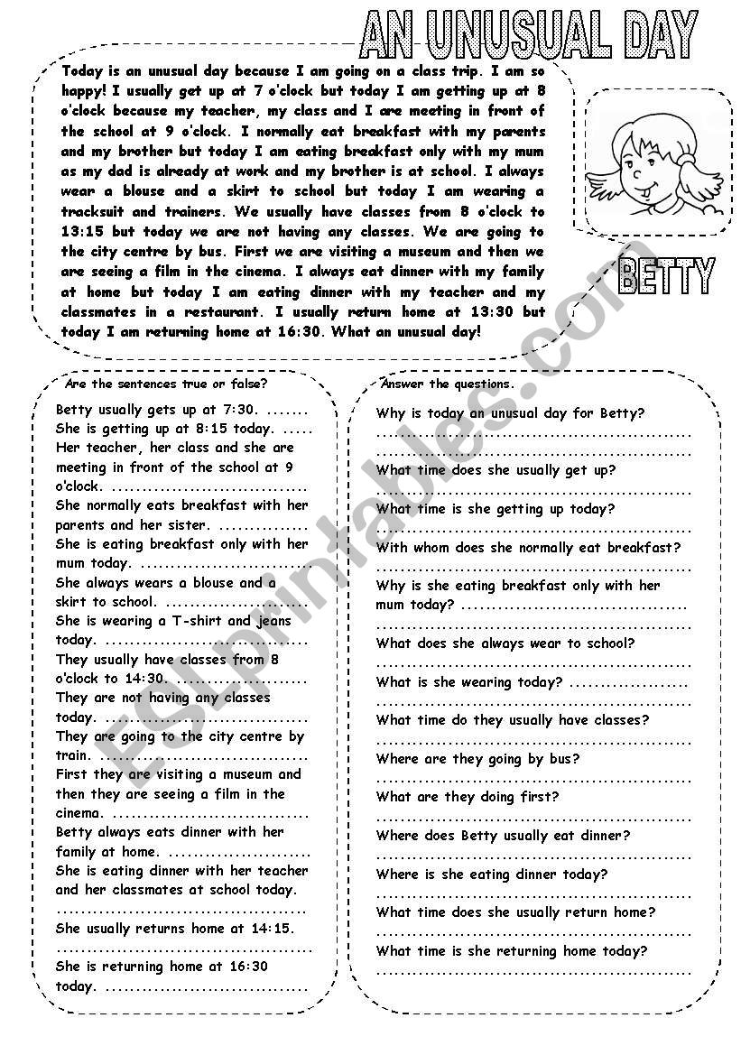 AN UNUSUAL DAY worksheet