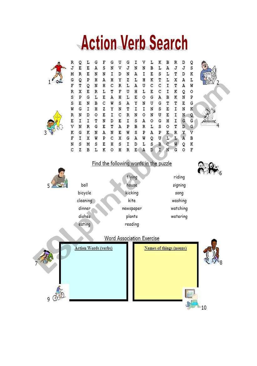 Actions verb search worksheet