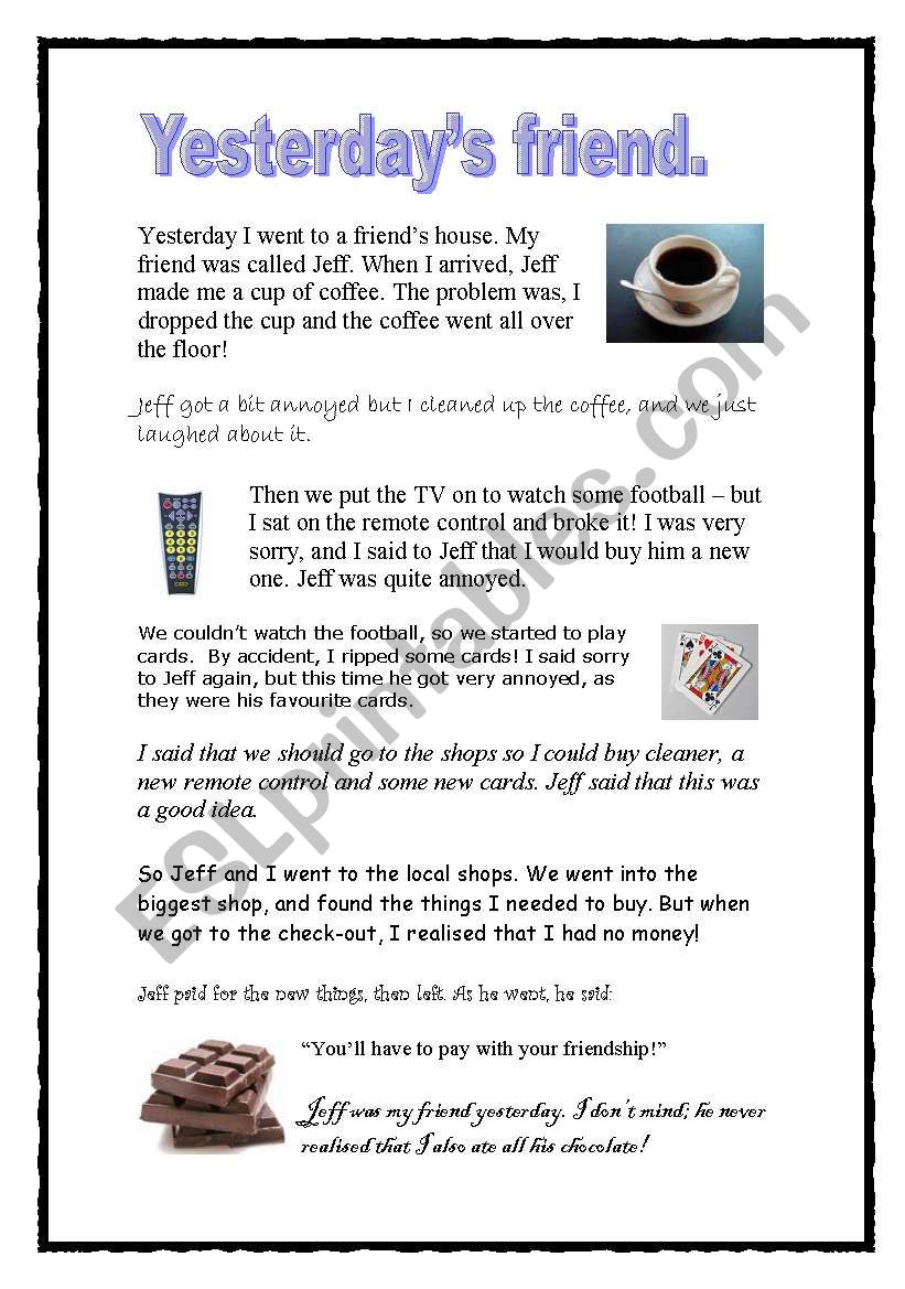 A funny story in the past!  worksheet