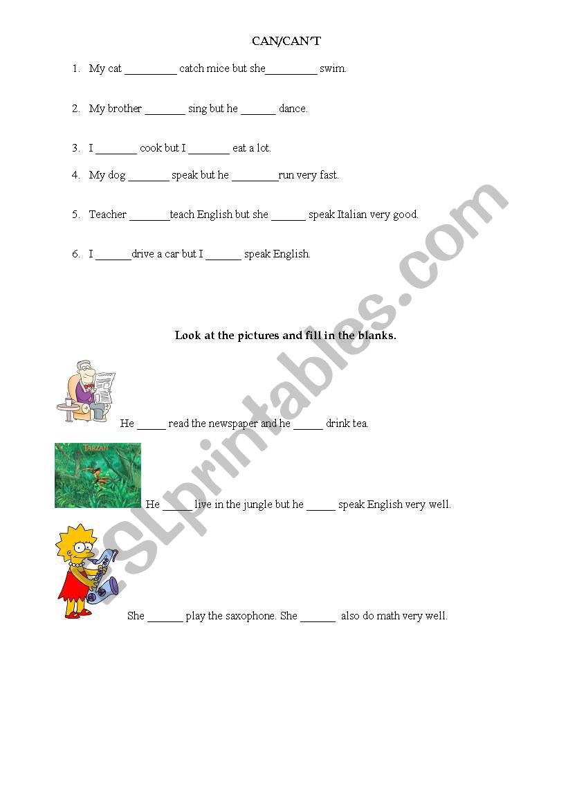 CAN/CANT worksheet. (1 of 2) worksheet