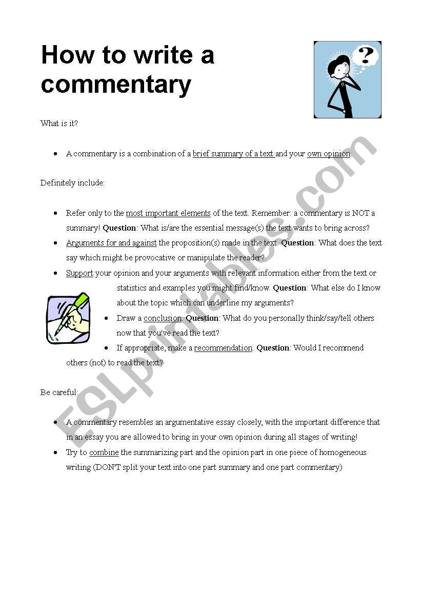 How to write a commentary worksheet