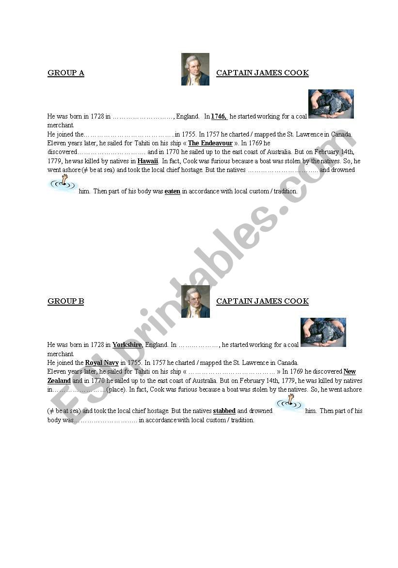 James Cook - Pair Work worksheet