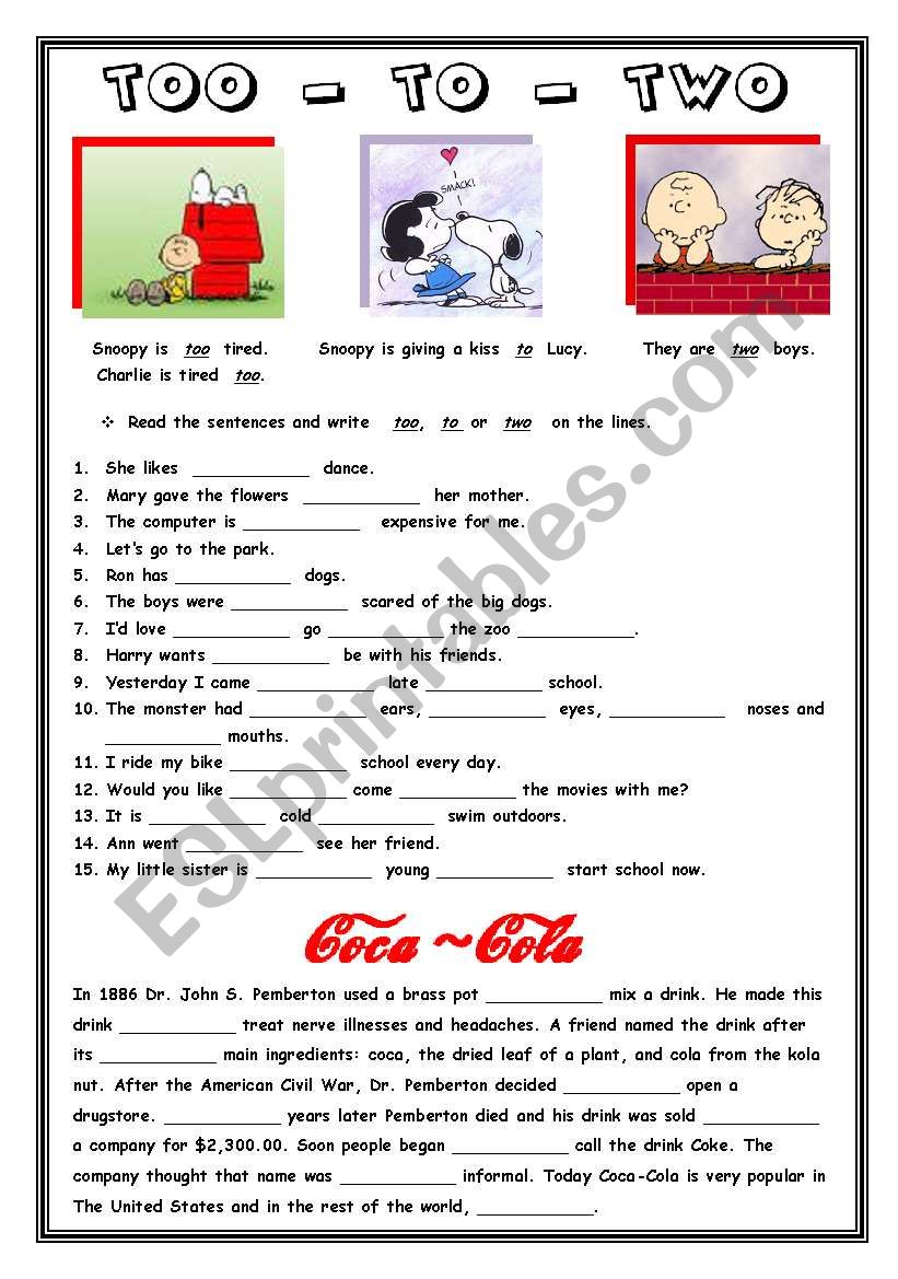 TOO - TO - TWO - ESL worksheet by blizzard11 Throughout To Too Two Worksheet