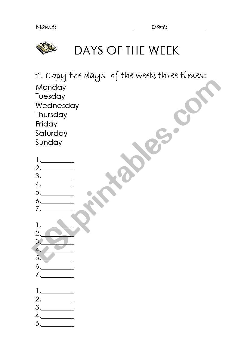 days of the week worksheet