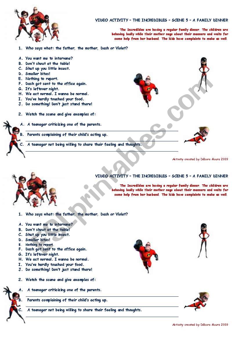 The Incredibles worksheet