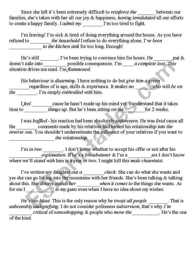 Relationship  worksheet