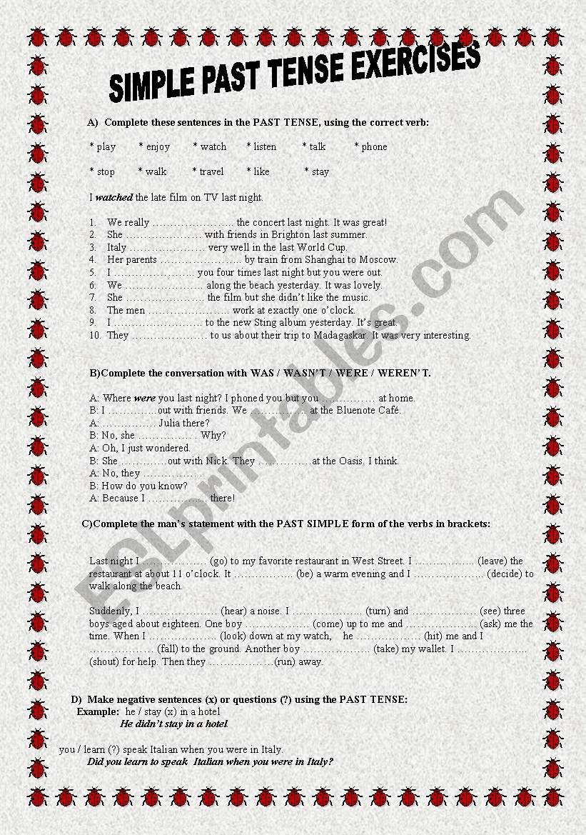 past tenses worksheet