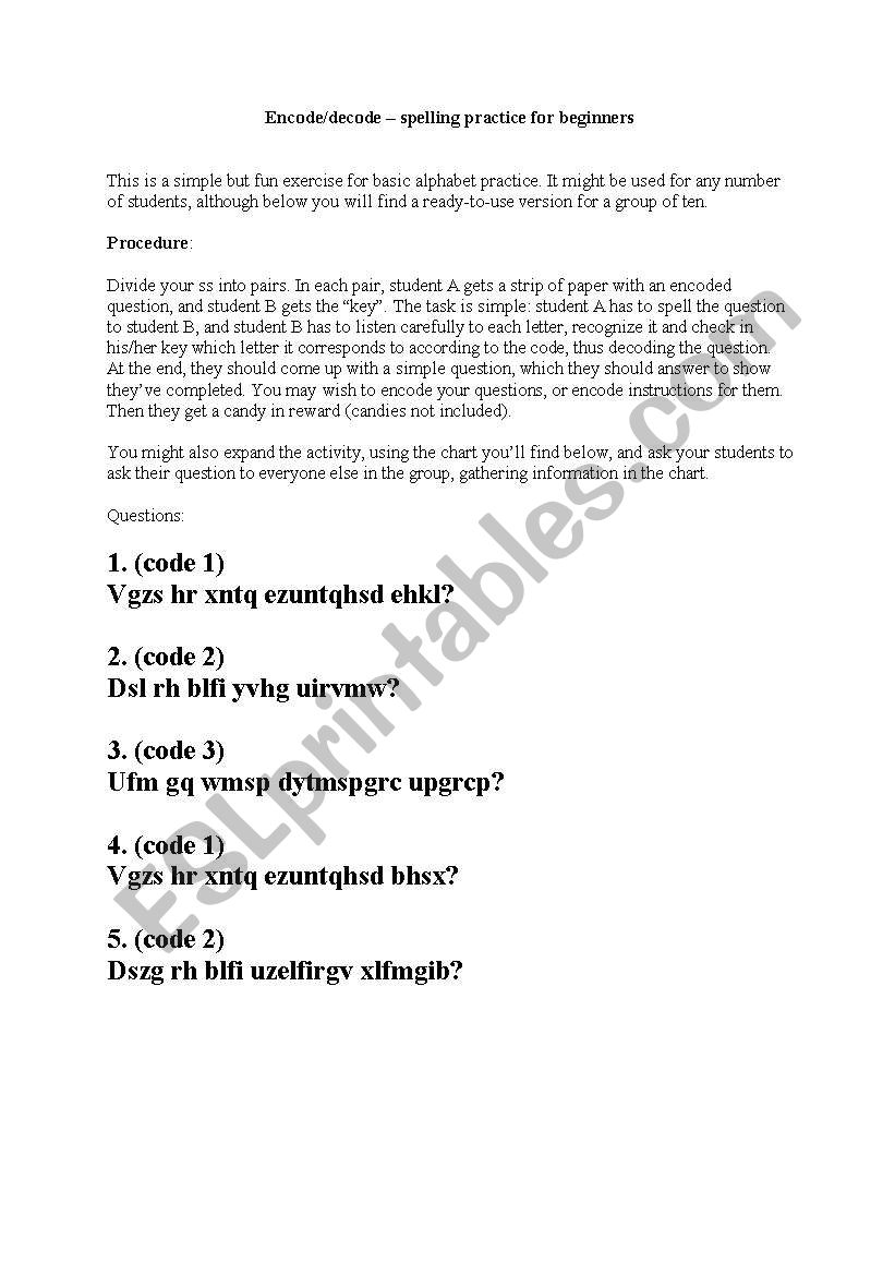 Encode/decode worksheet