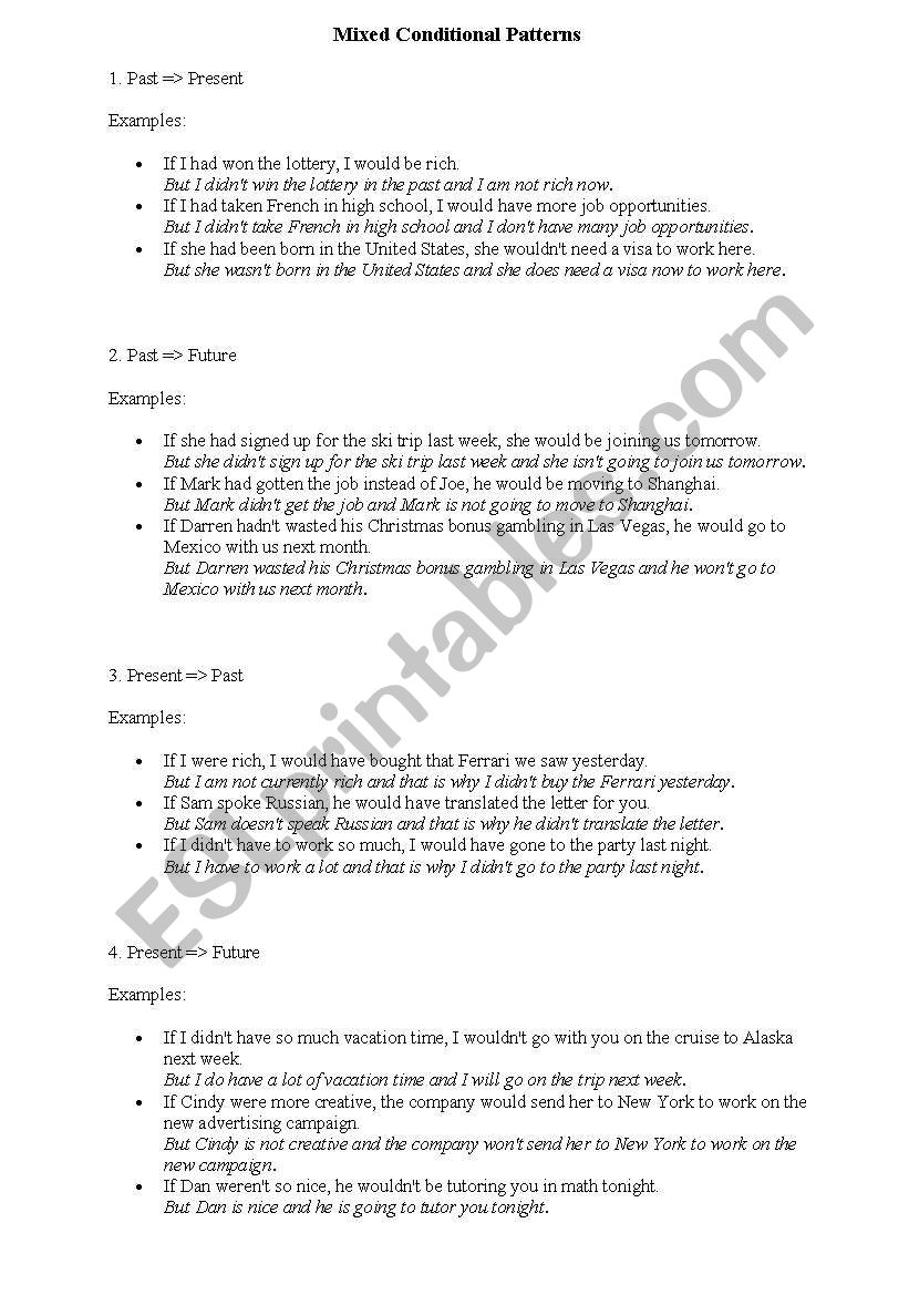 Mixed Conditionals Patterns worksheet