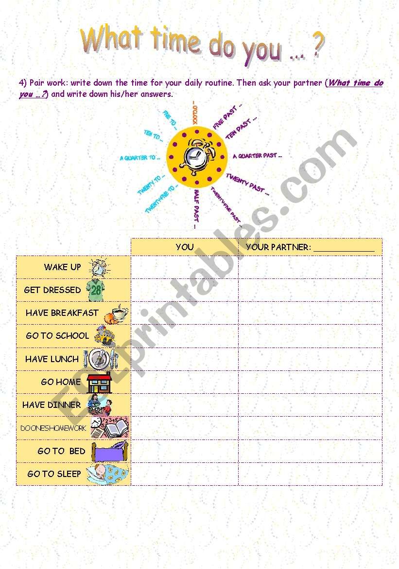 Worksheet 2/2 daily routine + time