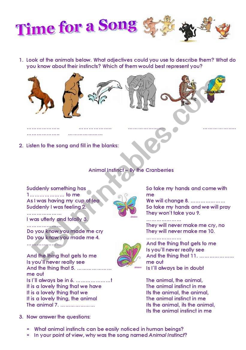 Animal Instinct worksheet