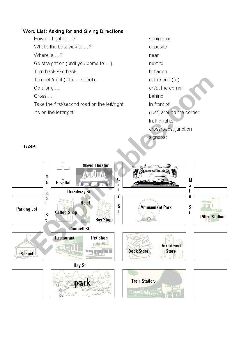 giving direction worksheet