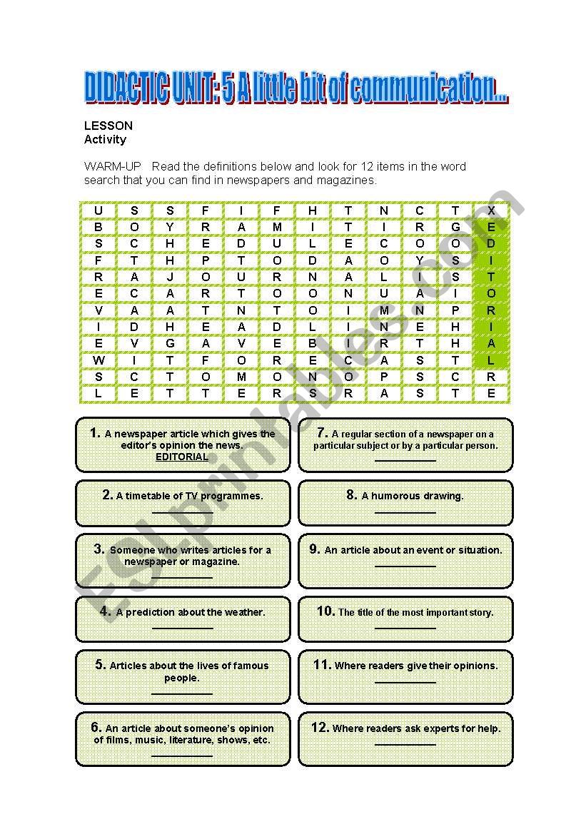 The mass media worksheet