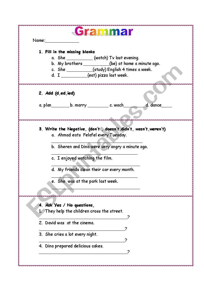 Grammar worksheet