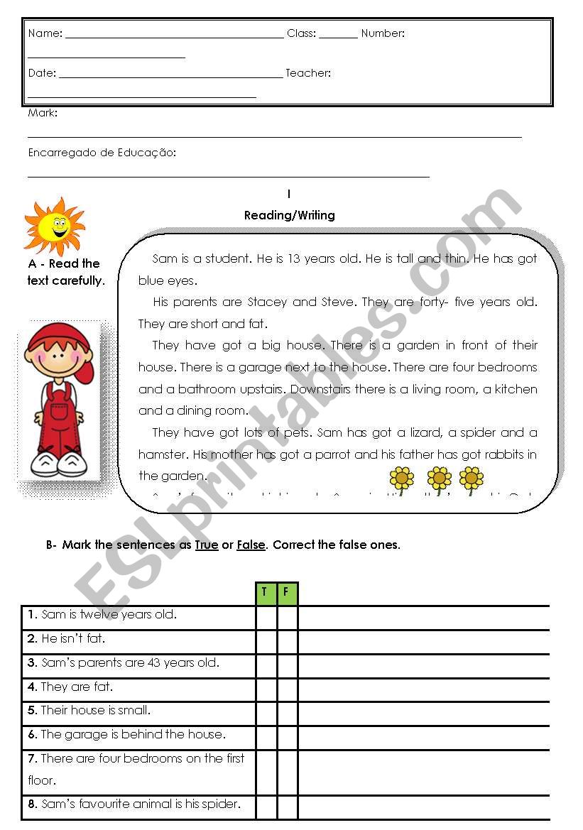 written test worksheet