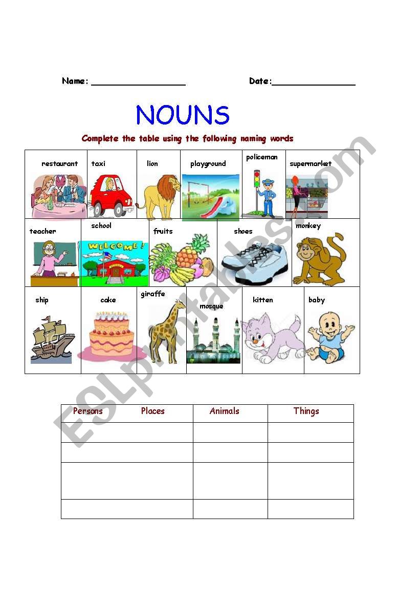 Nouns worksheet