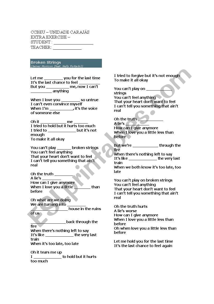 Let me Hold you Song  worksheet