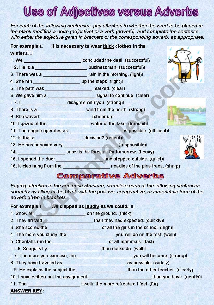 Use of Adjectives and Adverbs worksheet