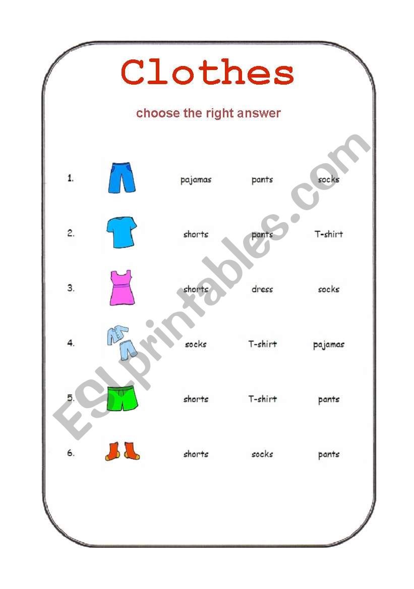 Clothes - choose the right answer